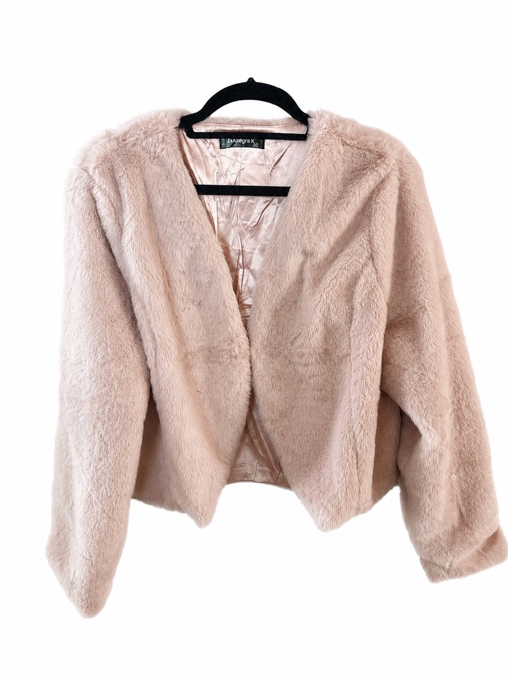 NWOT. Allegra K Pale Pink Faux Fur Open-Front Cropped Jacket. Size XL - Picture 2 of 2